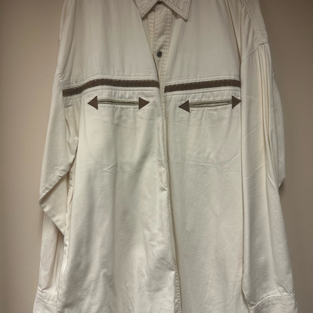 Antelope Cream Western Shirt with Brown and‎ Green Accents